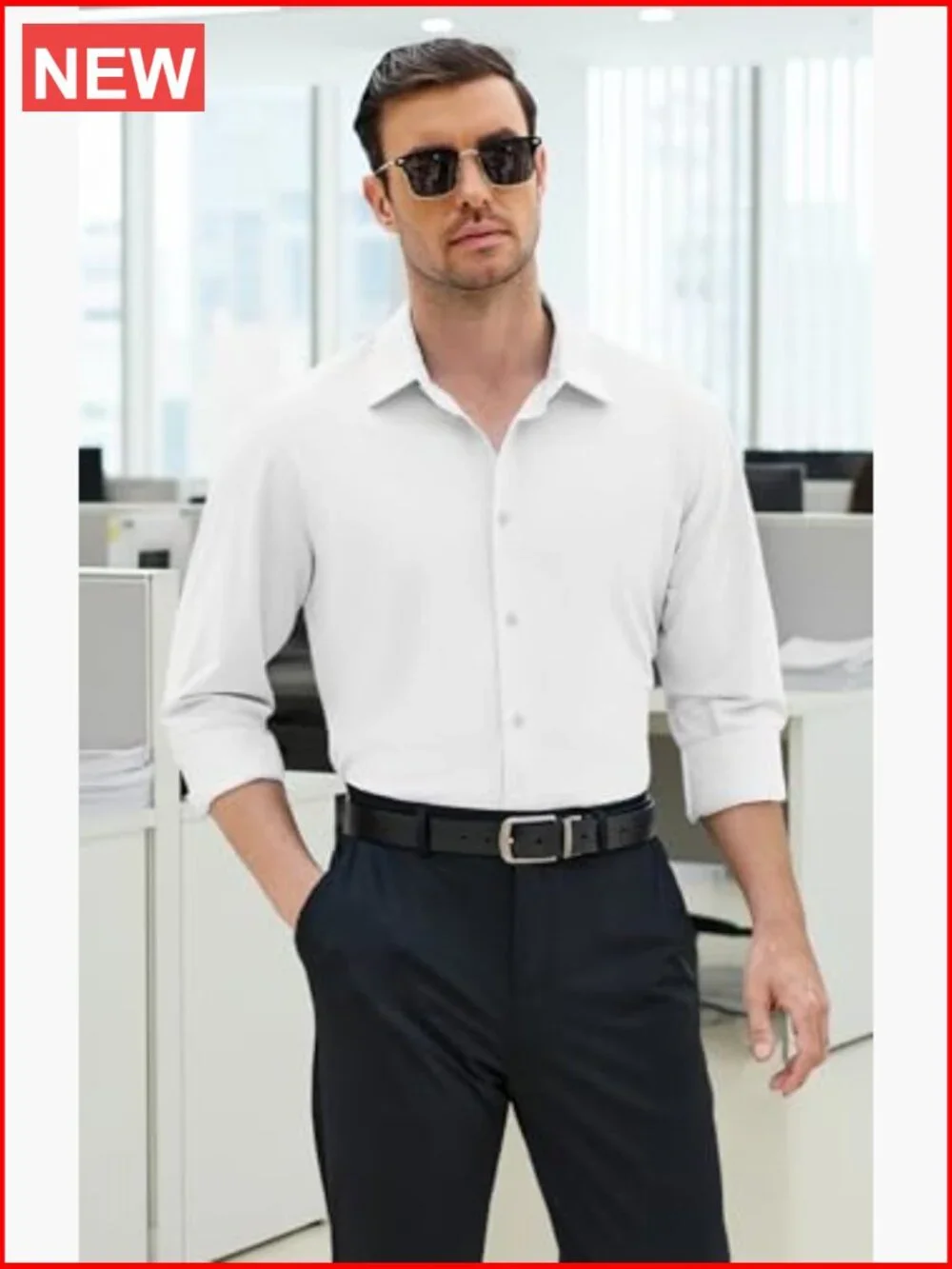 Men's Cotton Blend Button Down Dress Shirt Wrinkle Free Regular Fit Long Sleeve - Picture 3 of 7